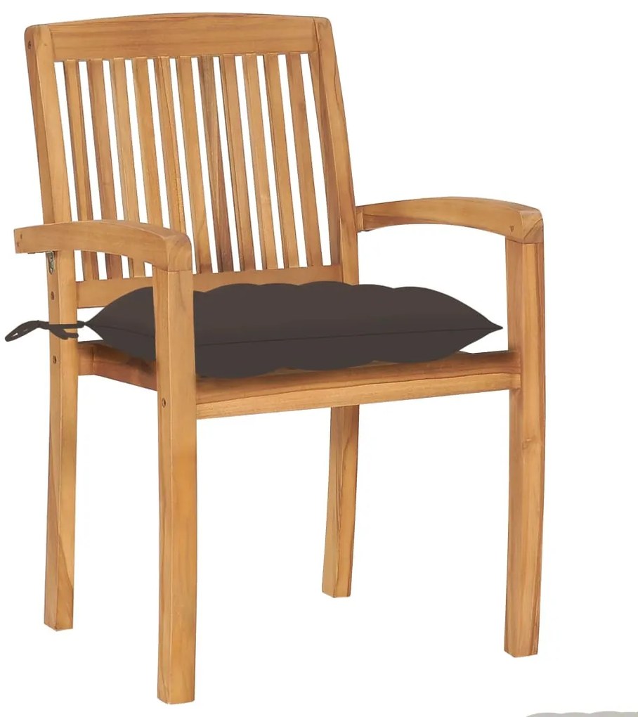 Cadeiras de jardim c/ almofadões cinza-acast. 2 pcs teca maciça