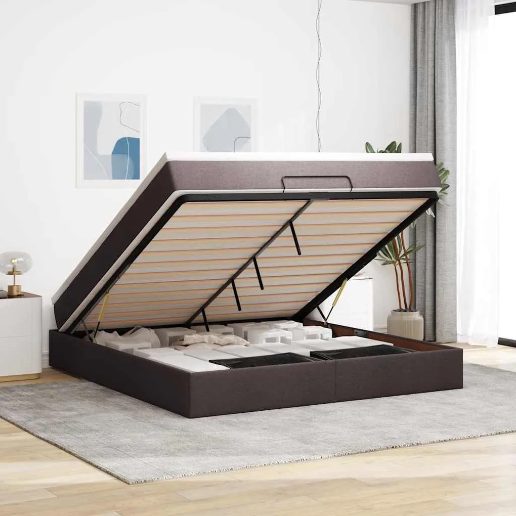 Estrutura de cama otomana com colchão 180x200cm castanho escuro