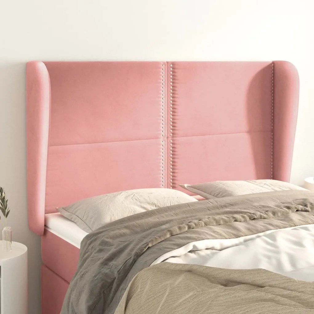 Cabeceira de cama c/ abas veludo 147x23x118/128 cm rosa