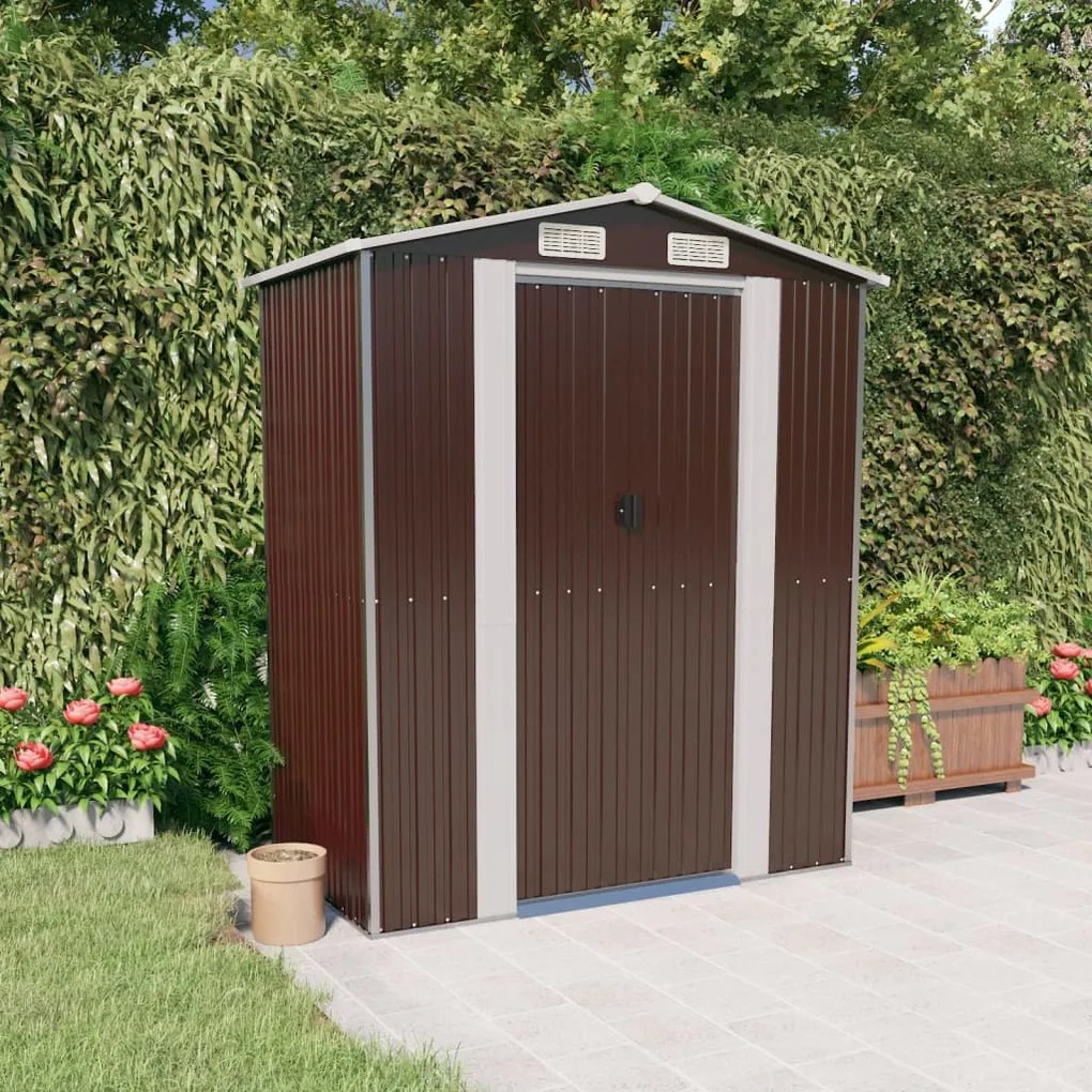 319273 vidaXL Abrigo de jardim 192x108x223cm aço galvanizado castanho-escuro