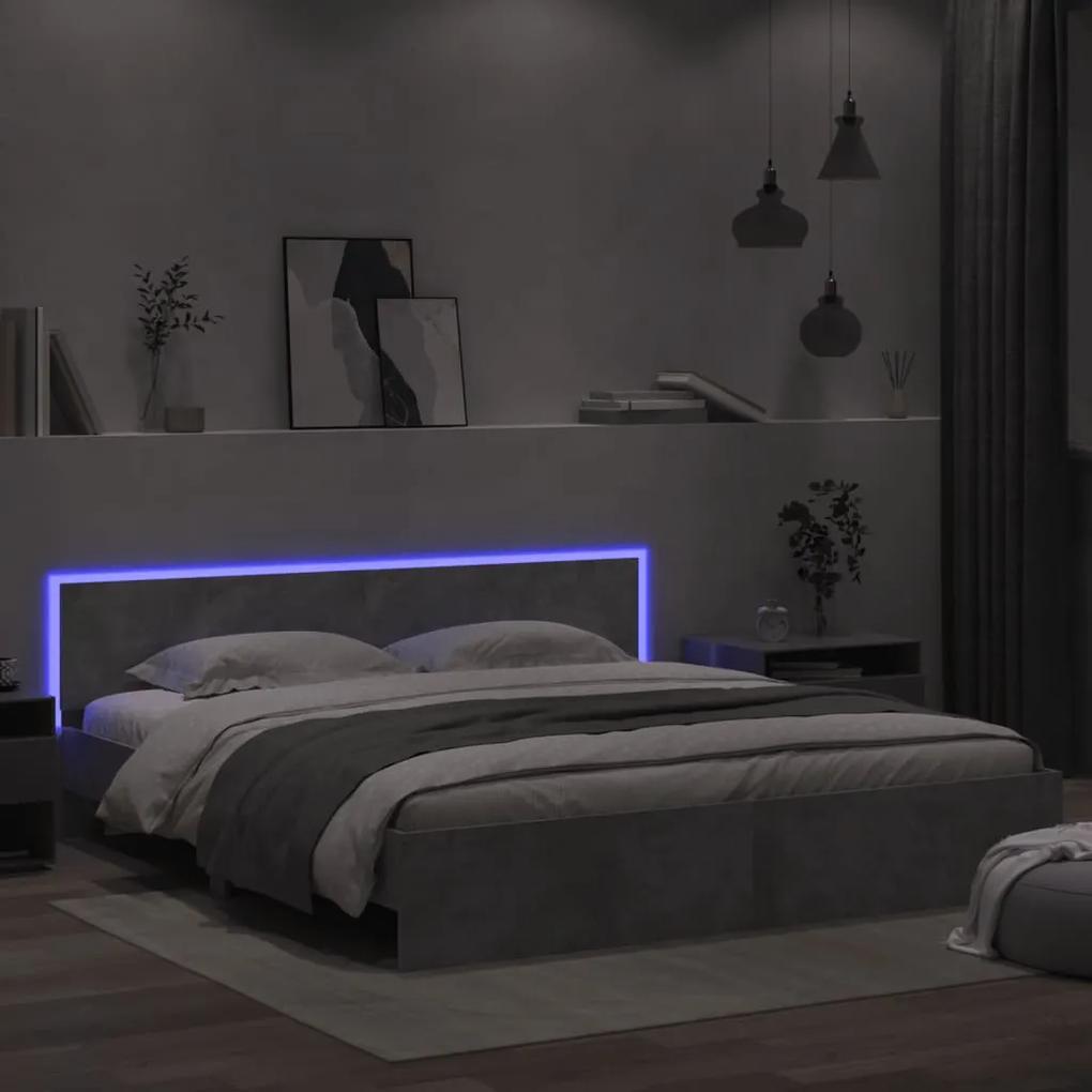3207591 vidaXL Estrutura cama cabeceira e luzes LED 180x200cm cinzento cimento