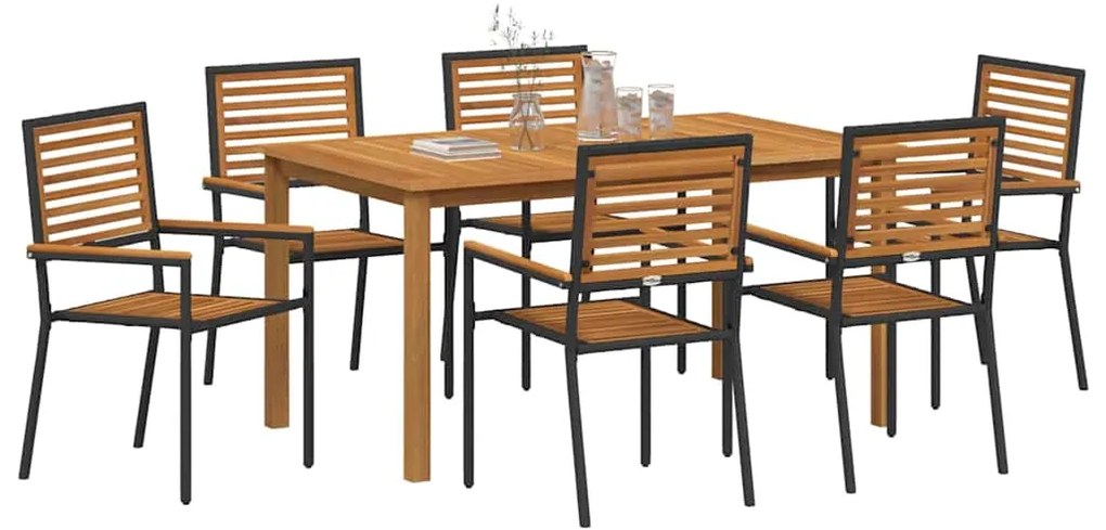 Conjunto de Jantar de Jardim 7 pcs Preto 150 x 90 x 74 cm