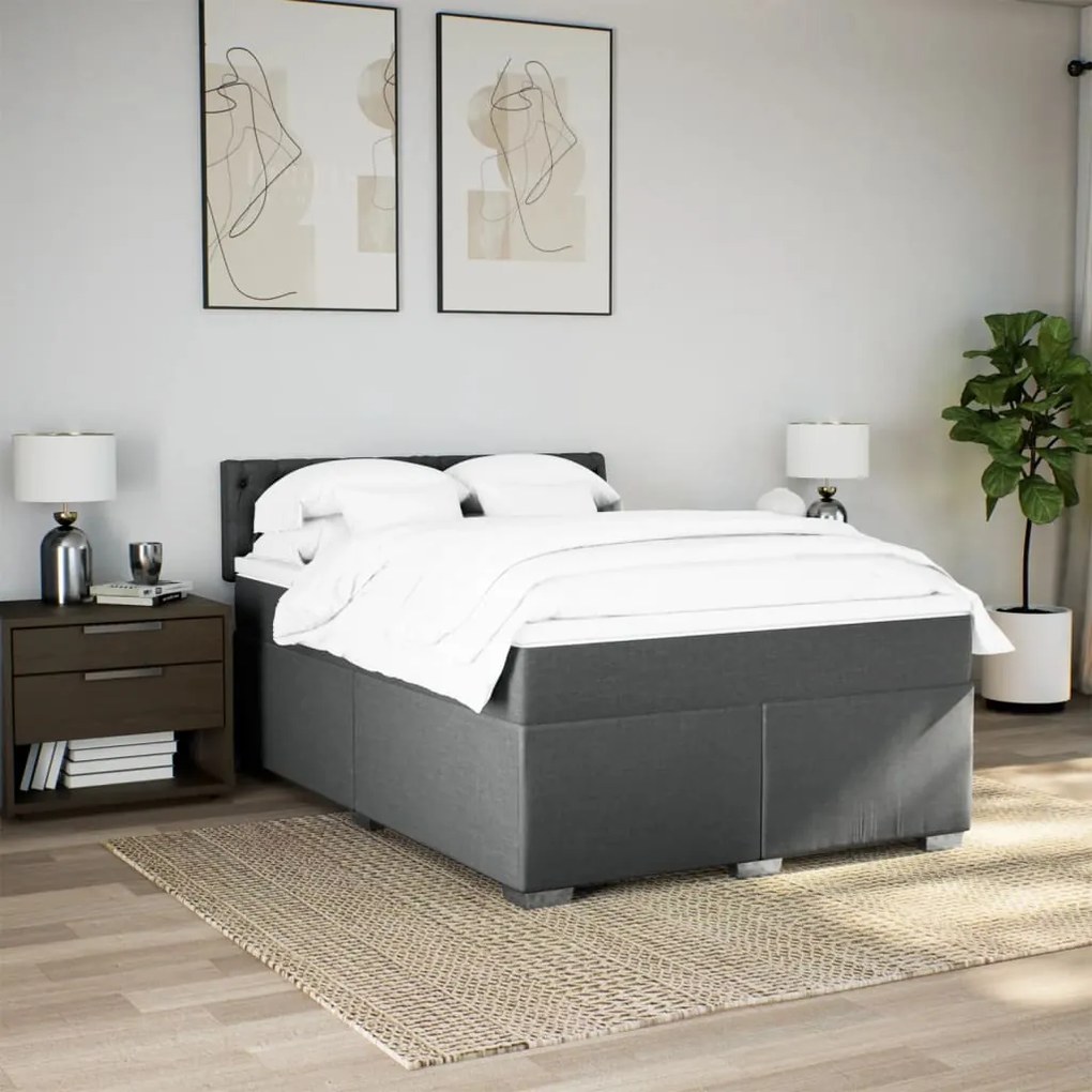 Cama com molas/colchão 140x200 cm tecido cinzento-escuro