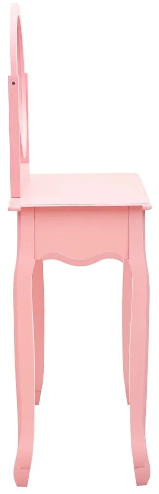 Toucador c/ banco 65x36x128 cm MDF e madeira de paulownia rosa