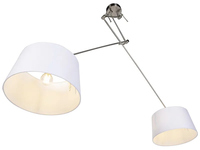 Candeeiro de suspensão em aço com abajures de linho branco 35 cm 2-luzes - Blitz Country / Rústico,Moderno