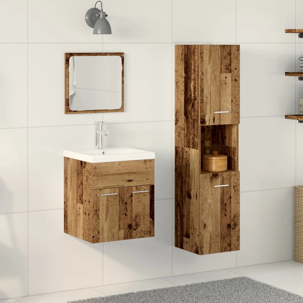 Conjunto de Móveis para Banheiro - Madeira Velha em Madeira Engineered