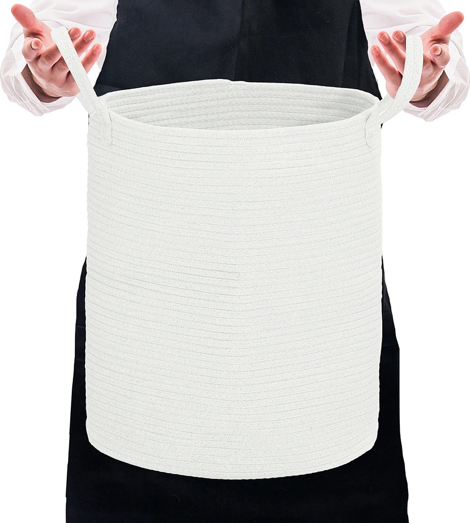 Cesto de roupa suja de 36 L, cesto de roupa suja em algodão com alças dobráveis, 38 x 45 cm, branco creme