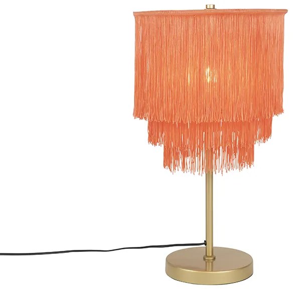 Candeeiro de mesa oriental ouro abajur rosa franjas - FRANXA Oriental
