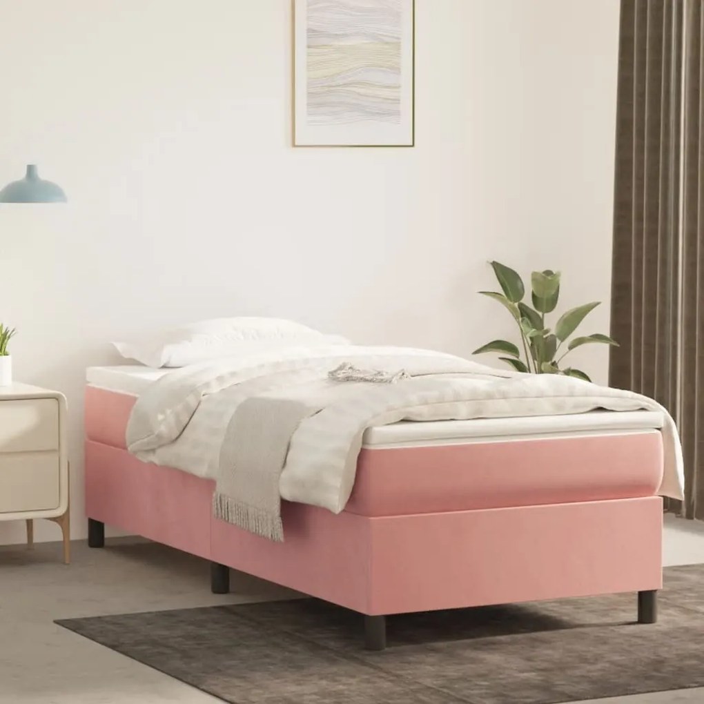 vidaXL Estrutura de cama com molas 90x190 cm veludo rosa