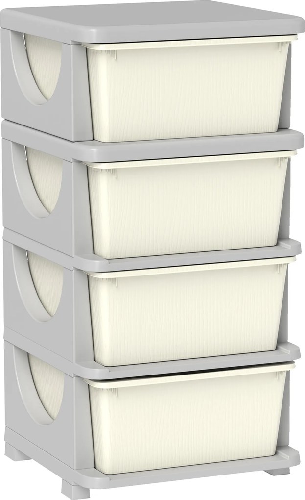 HOMCOM Organizador de Brinquedos com 4 Gavetas Torre de Arrumação para Crianças +3 Anos Cantos Arredondados e Pegas 37x37x76 cm Creme | Aosom Portugal