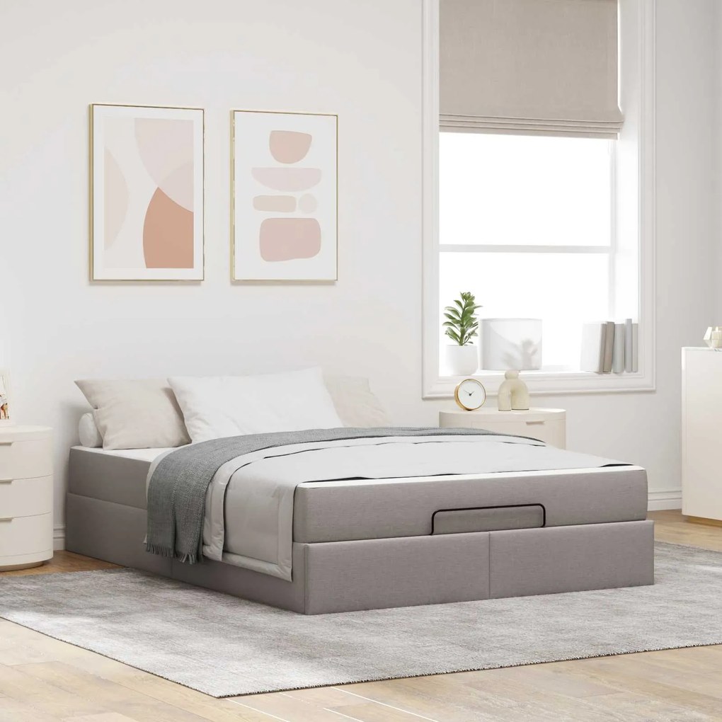 vidaXL Estrutura de cama com colchão 2 pcs Cinzento-acastanhado tecido