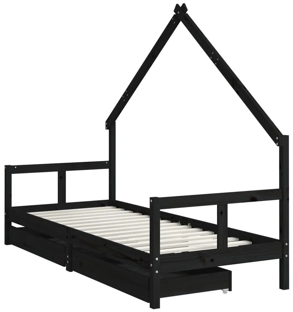Estrutura cama infantil c/ gavetas 80x200cm pinho maciço preto