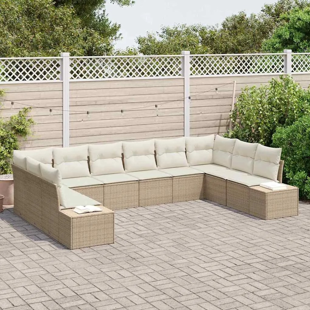 Conjunto de Sofás de Jardim de 10 Peças com Almofadas Bege Rattan