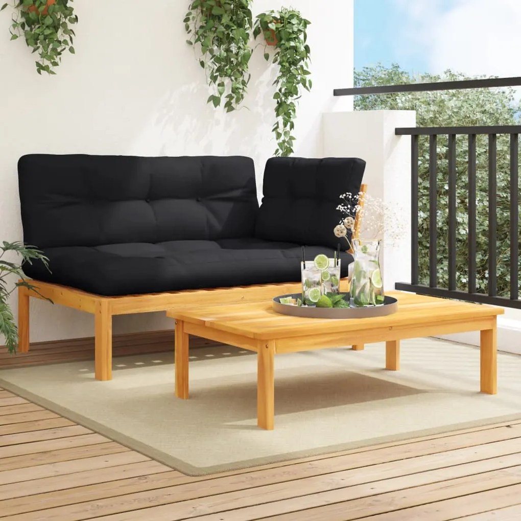 vidaXL 2 pcs móveis de paletes p/ jardim com almofadões acácia maciça