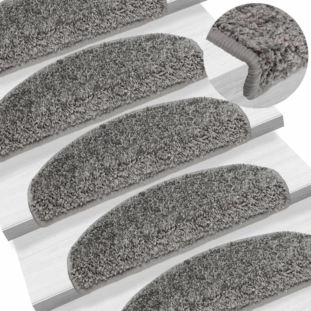 vidaXL Tapetes de escada 15 pcs 65x21x4 cm cinzento