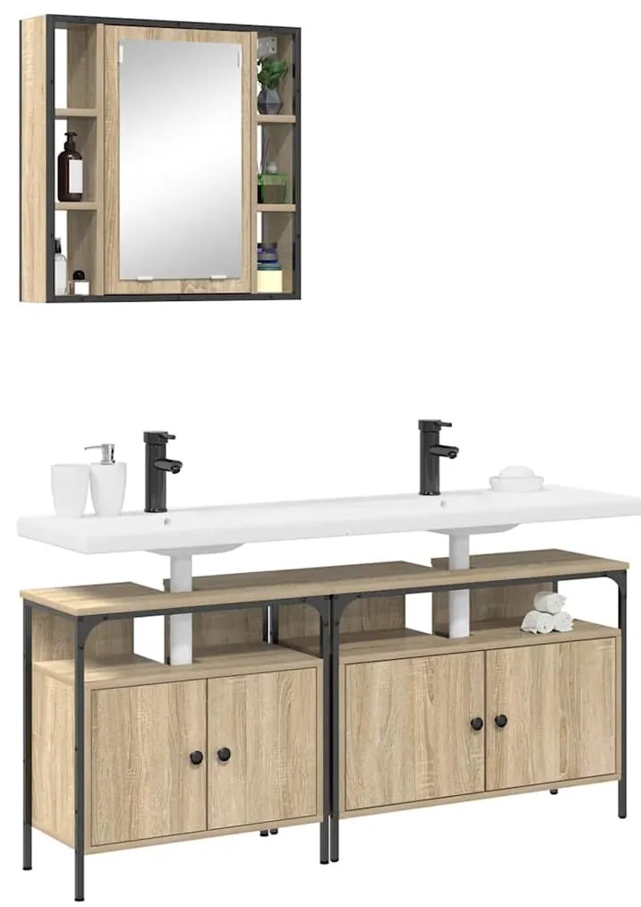 Conjunto de Armários para Banheiro 3 pcs Carvalho sonoma
