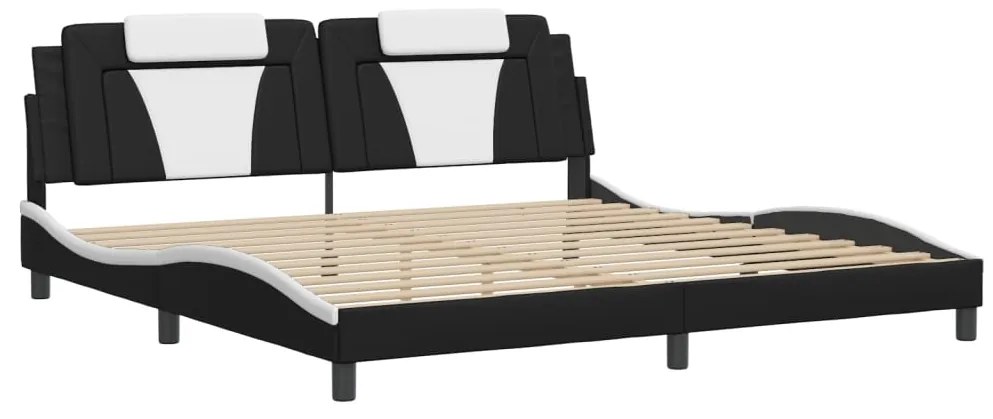 Estrutura cama c/ luz LED 200x200 cm couro artif. preto/branco