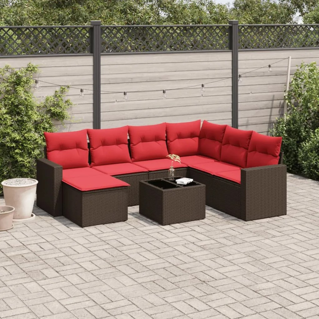vidaXL 8 pcs conjunto sofás de jardim c/ almofadões vime PE castanho