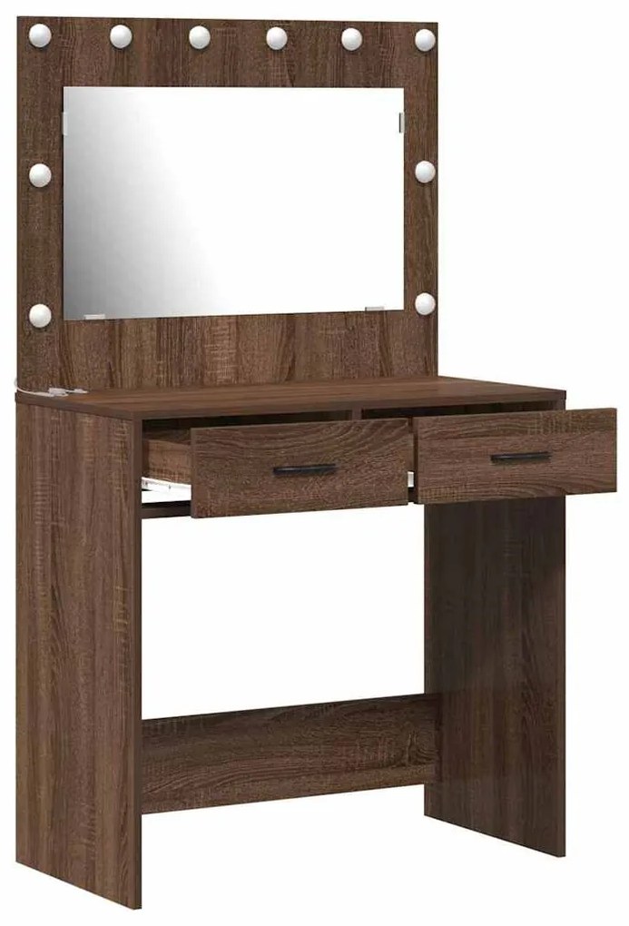Mesa de Maquiagem vidaXL com Luzes LED Castanho Carvalho 78,5x41x135 c