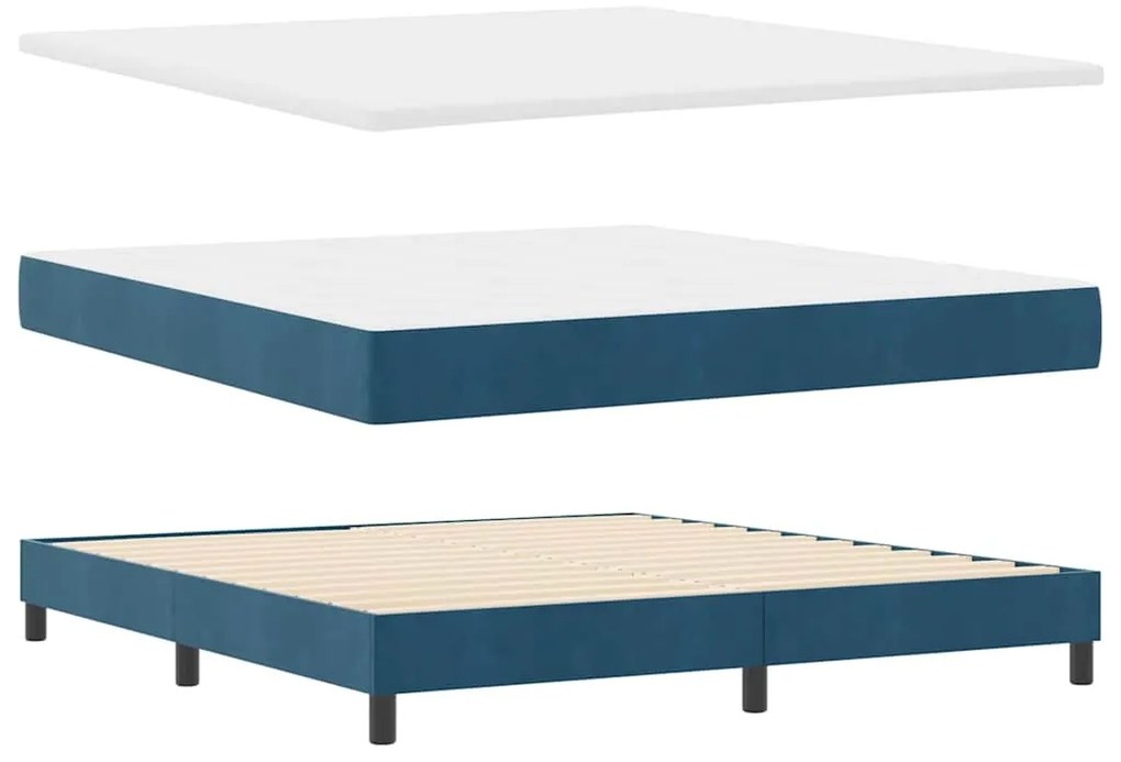 Cama Box Box Spring com Colchão e LED Azul Escuro 180x200 cm Veludo