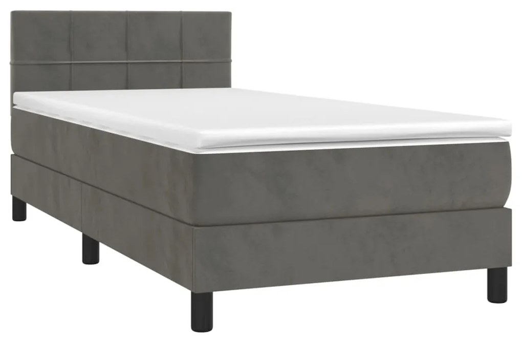 Cama box spring c/ colchão/LED 90x190 cm veludo cinzento-escuro