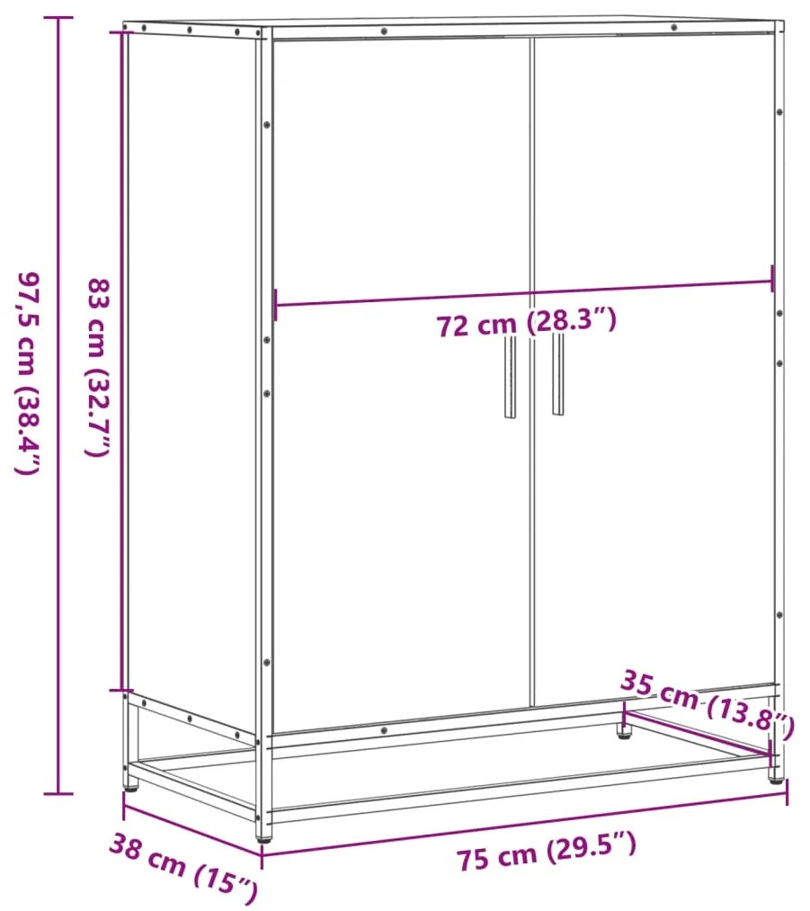 Sapateira 75x38x97,5 cm deriv. de madeira/metal cinzento sonoma