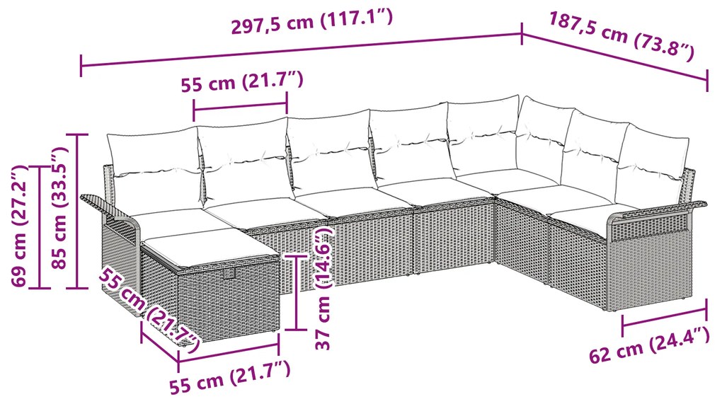 Conjunto de Sofás de Jardim de 8 Peças com Almofadas Preto Vime PE