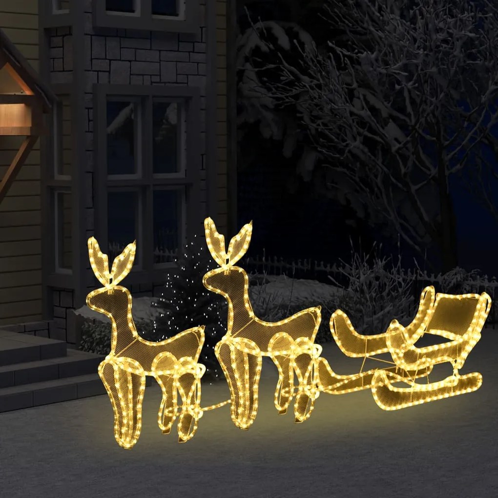 vidaXL Iluminação Natal formato 2 renas/trenó com rede 648 luzes LED