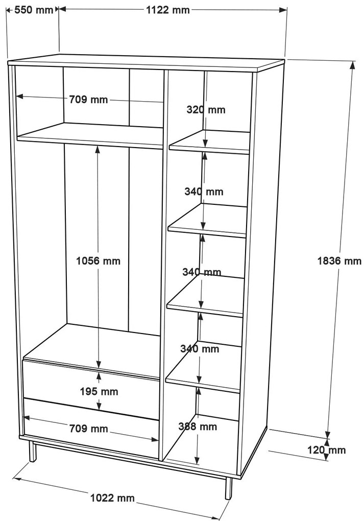 Roupeiro ON15 – Nogueira – 112,2 x 195,6 x 55 cm