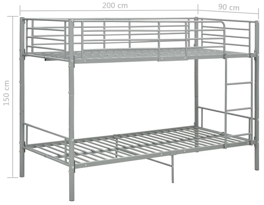 Beliche 90x200 cm metal cinzento