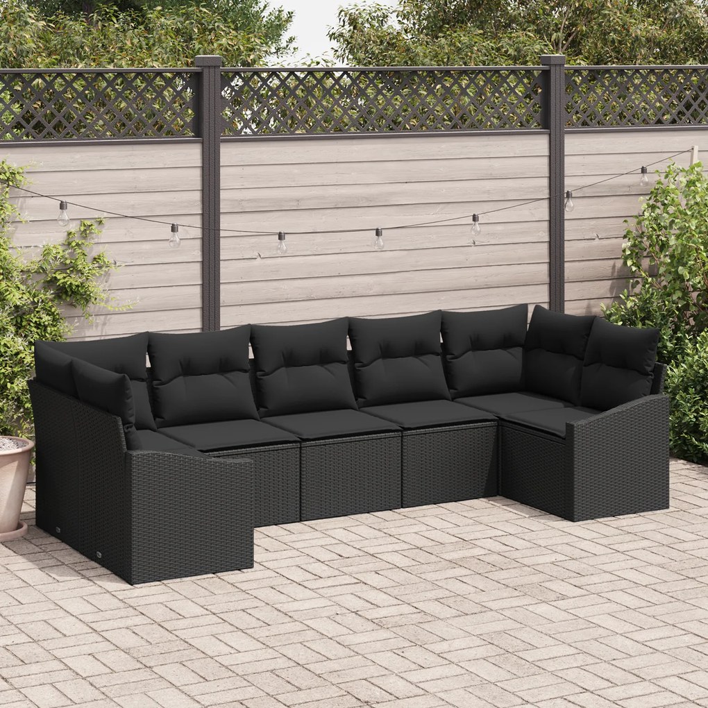 Conjunto de Jantar de Jardim em 7 Peças com Almofadas em Rattan Poliés