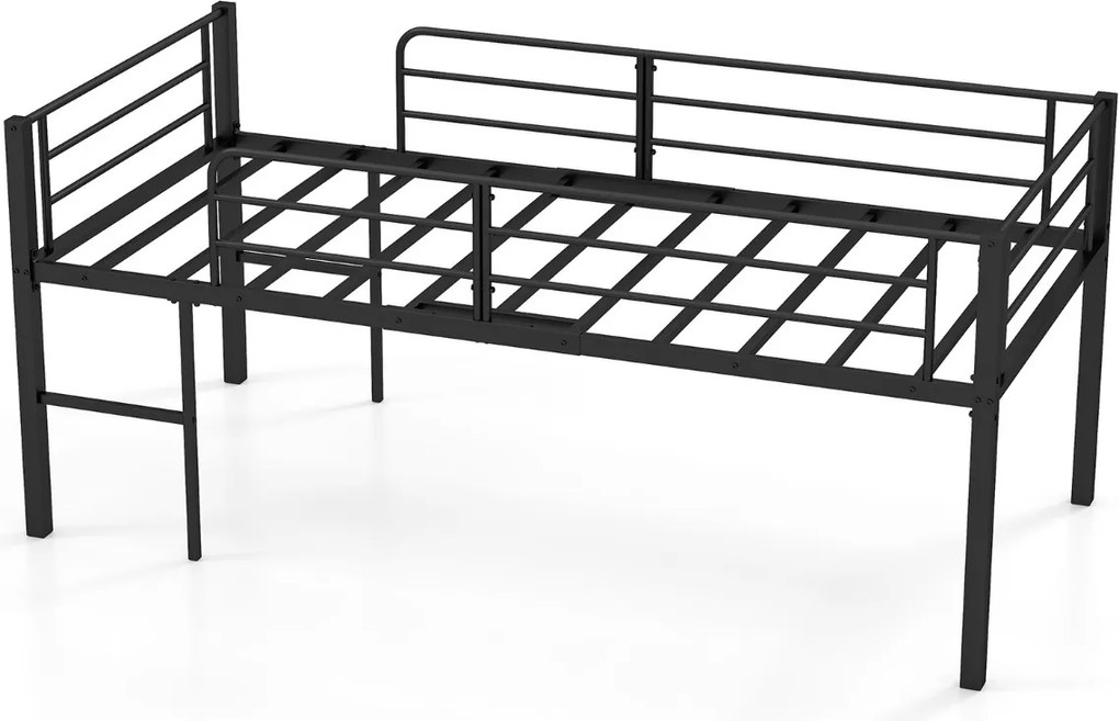 Cama Criança 198,5 x 96 x 88 cm tipo alta (COLCHÃO NÃO INCLUIDO) com baixa estrutura metálica com grades de segurança e 2 escadas com degraus metálico