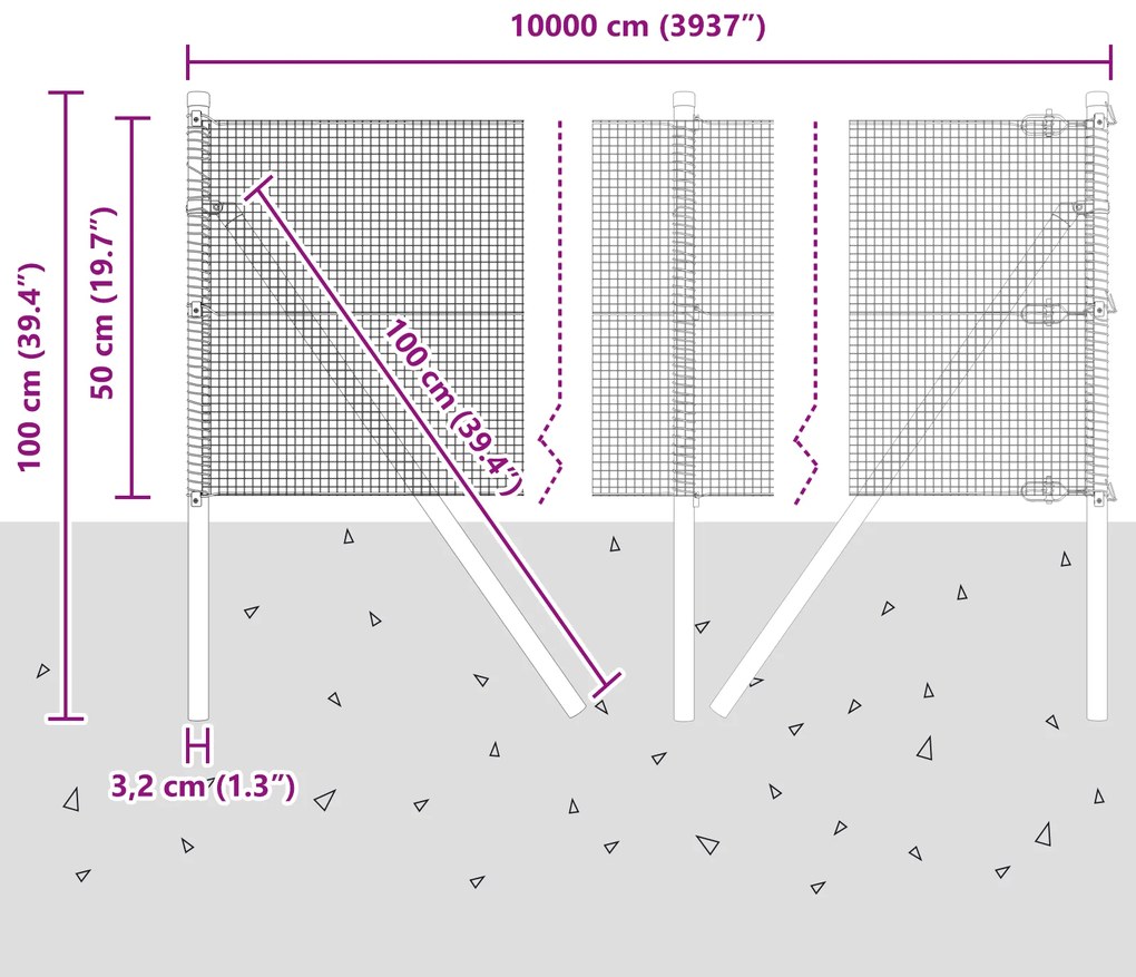 Cerca de Arame Soldado com 13 Postes 0.5x100 m de Aço Galvanizado