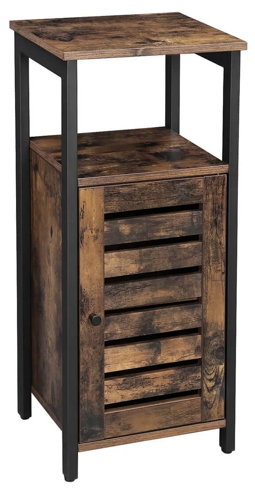 Armário lateral com portas ripadas e 2 prateleiras abertas | VASAGLE | 37 x 30 x 81 cm | antigo|preto | LSC34BX.