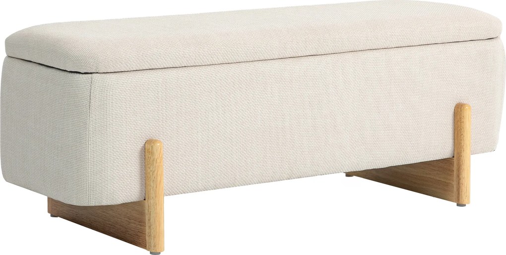 HOMCOM Pufe com arrumação, banco estofado com estofamento em espuma, imitação de linho, 111 x 44 x 44,5 cm, creme branco | Aosom Portugal