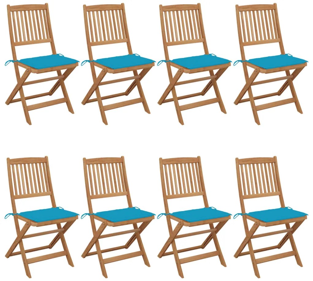 vidaXL Cadeiras de jardim dobráveis 8 pcs c/ almofadões acácia maciça