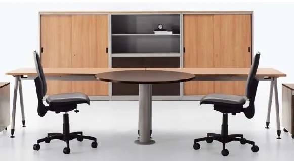 Secretárias de Escritório 2800x1350x750mm Ergoquatro Conjunto 2 Secretáris C/ Mesa Reunião Redonda Interior