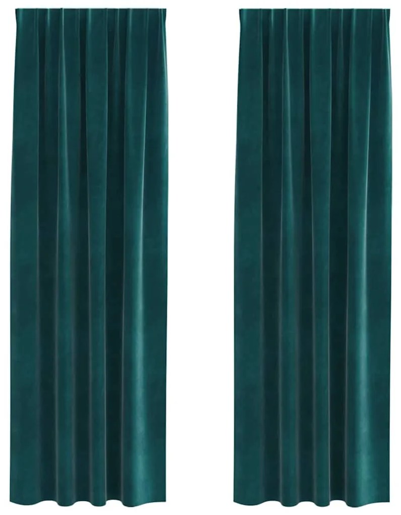 Cortinas Blackout vidaXL com fita superior 2 pcs Verde Escuro Veludo