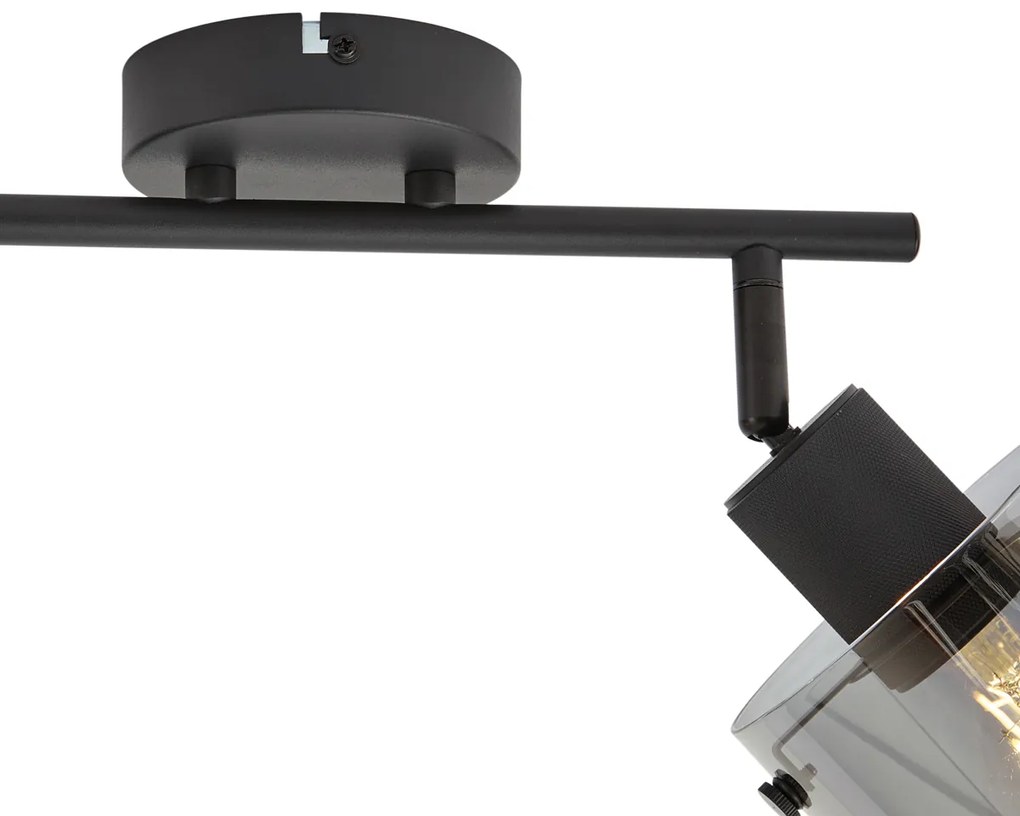 Foco de teto de design preto com vidro fumê 2 luzes - Domo Moderno