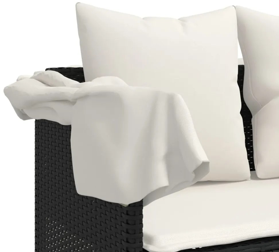 5 pcs conjunto sofás de jardim com almofadões vime PE preto