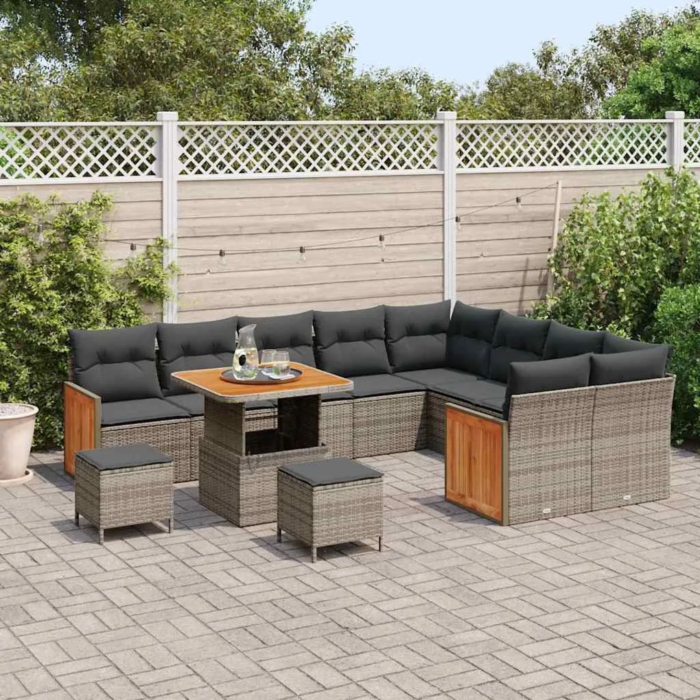 Conjunto de Sofá de Jardim vidaXL 12 Peças com Almofadas Cinza Ratan P