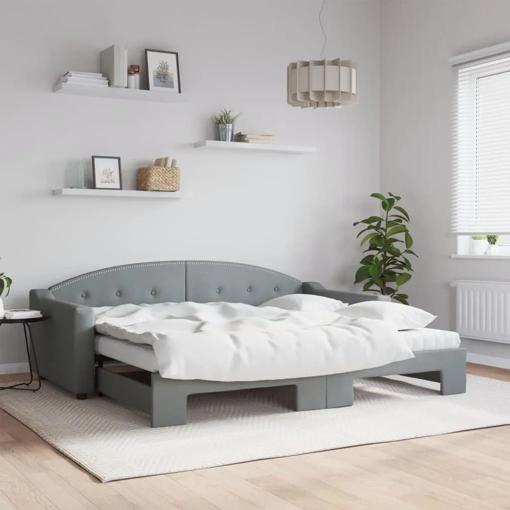 vidaXL Sofá-cama c/ gavetão e colchões 90x200 cm tecido cinzento-claro