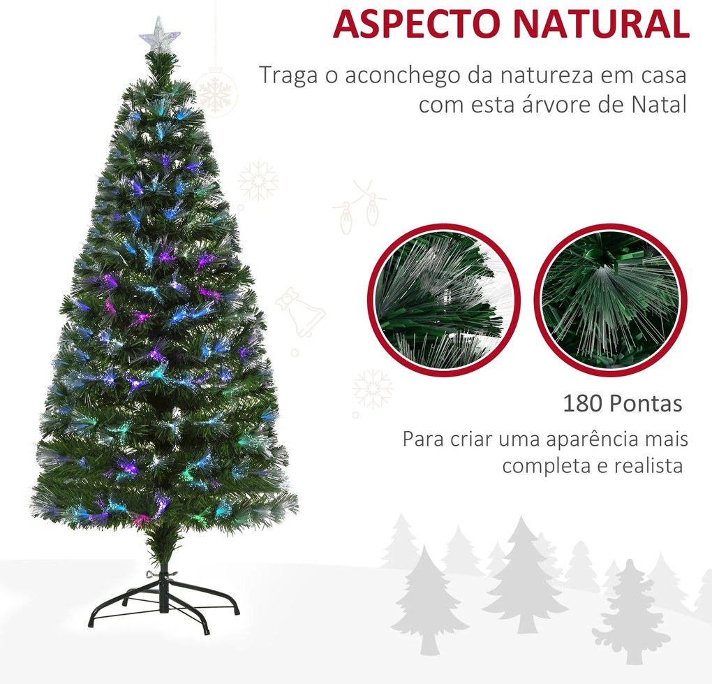 HOMCOM Árvore de Natal Artificial 150cm com 180 Ramos Luzes LED de Múl