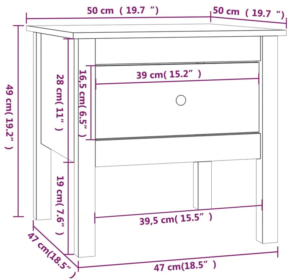 Mesa de apoio 50x50x49 cm pinho maciço