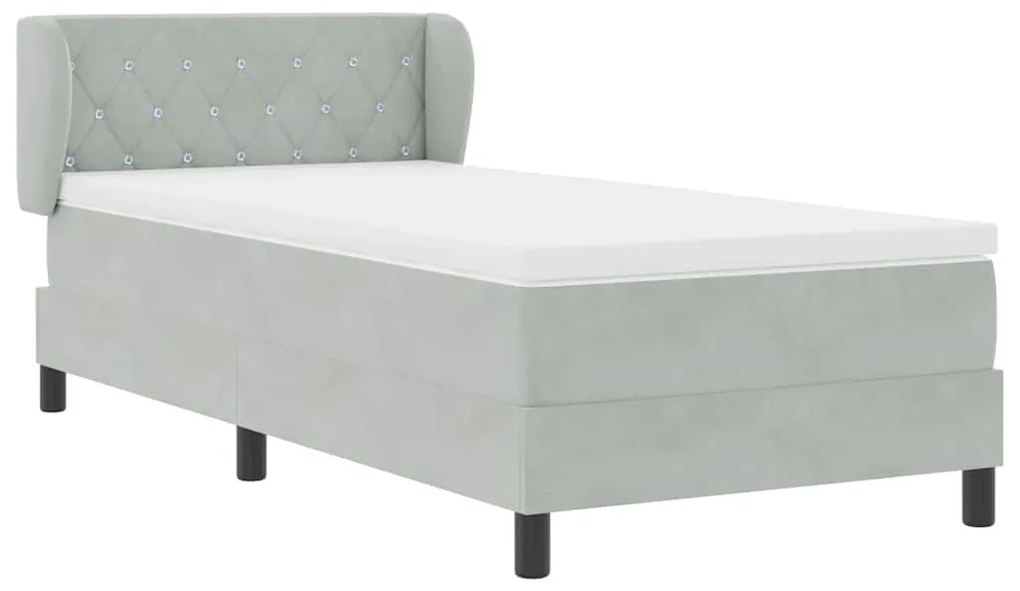 Cama Box Spring com Colchão Cinza Claro 90x190 cm Veludo