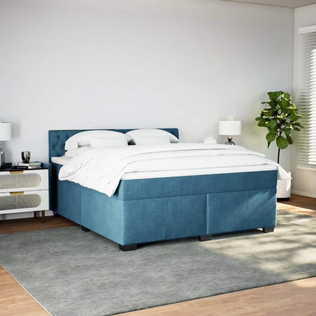 Cama com molas/colchão 180x200 cm veludo azul