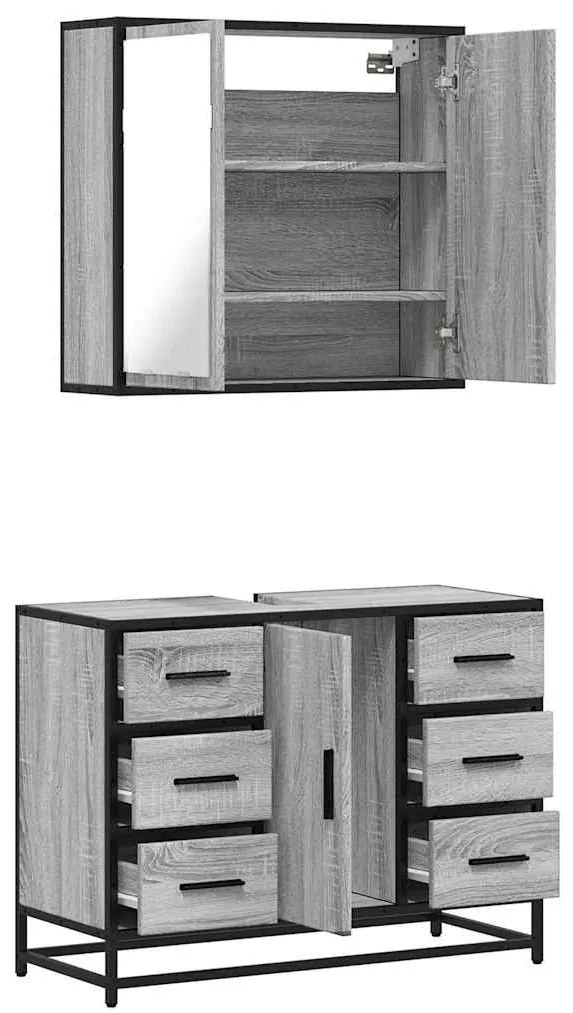 2 pcs conjunto móveis WC derivados de madeira sonoma cinza