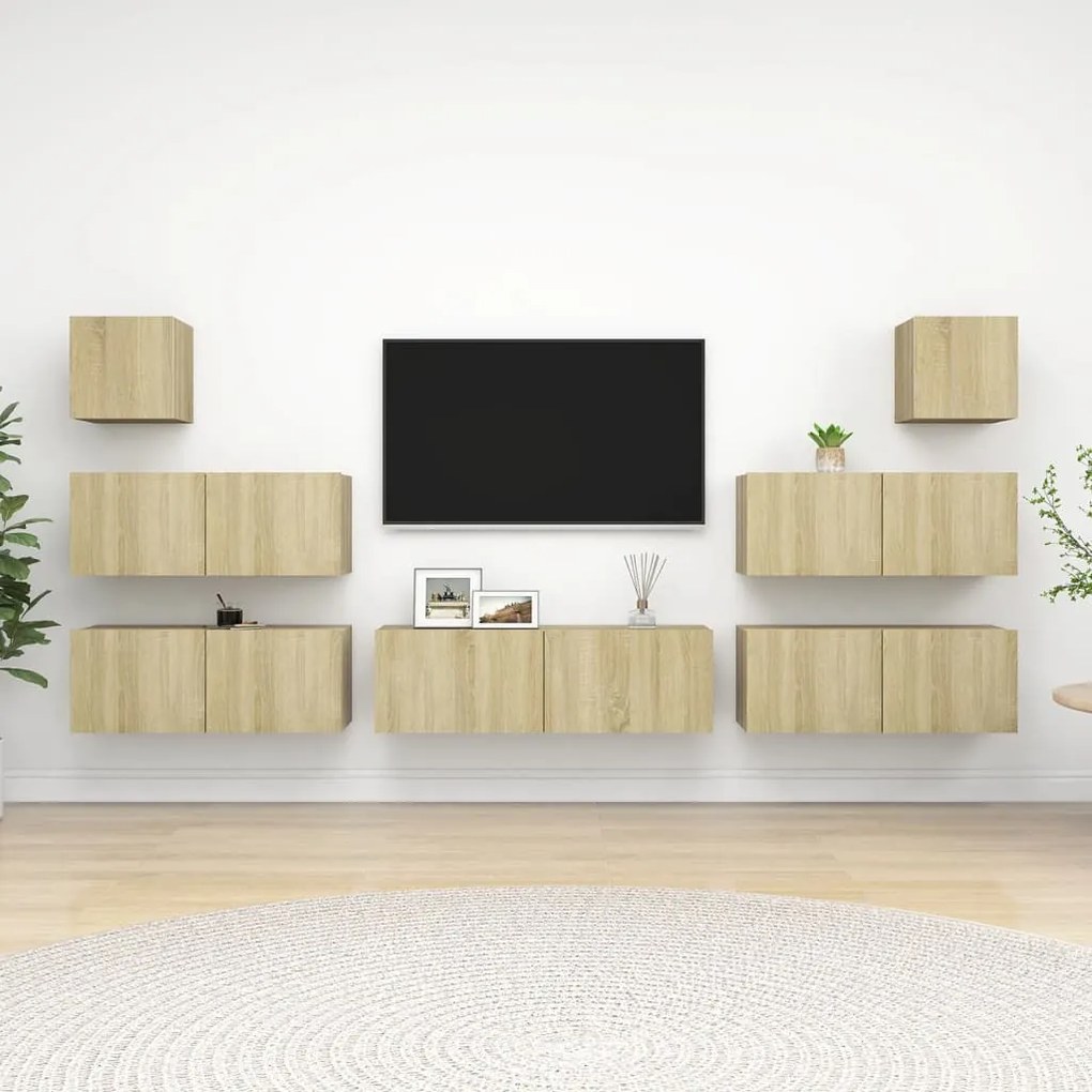 7pcs conjunto de móveis de TV derivados madeira carvalho sonoma