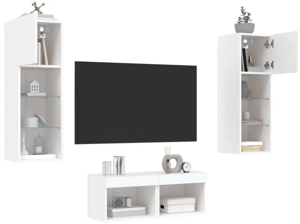 vidaXL 4 pcs móveis de parede para TV com luzes LED branco