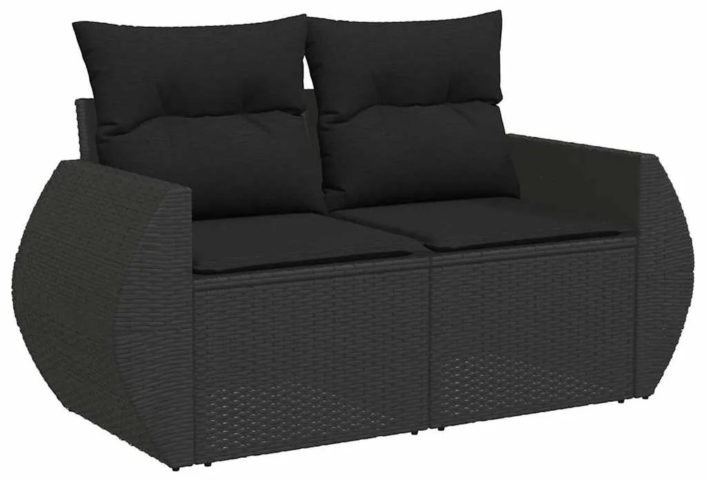 8 pcs conjunto sofás jardim com almofadões vime PE/acácia preto